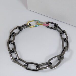 Pandora ME Link Chain Bracelet with Tie-dye Double Link rainbow Ruthenium-Plated